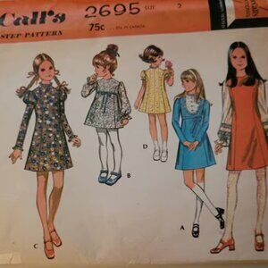 Vintage McCall's Sewing Pattern 2695 Dress Girls Size 2